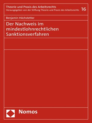 cover image of Der Nachweis im mindestlohnrechtlichen Sanktionsverfahren